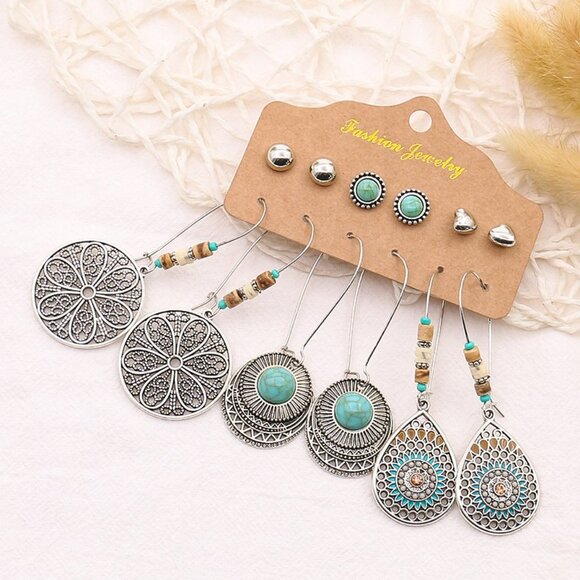 Vintage Bohemia Stud and Hoop Earrings Set - Picture 1 of 1